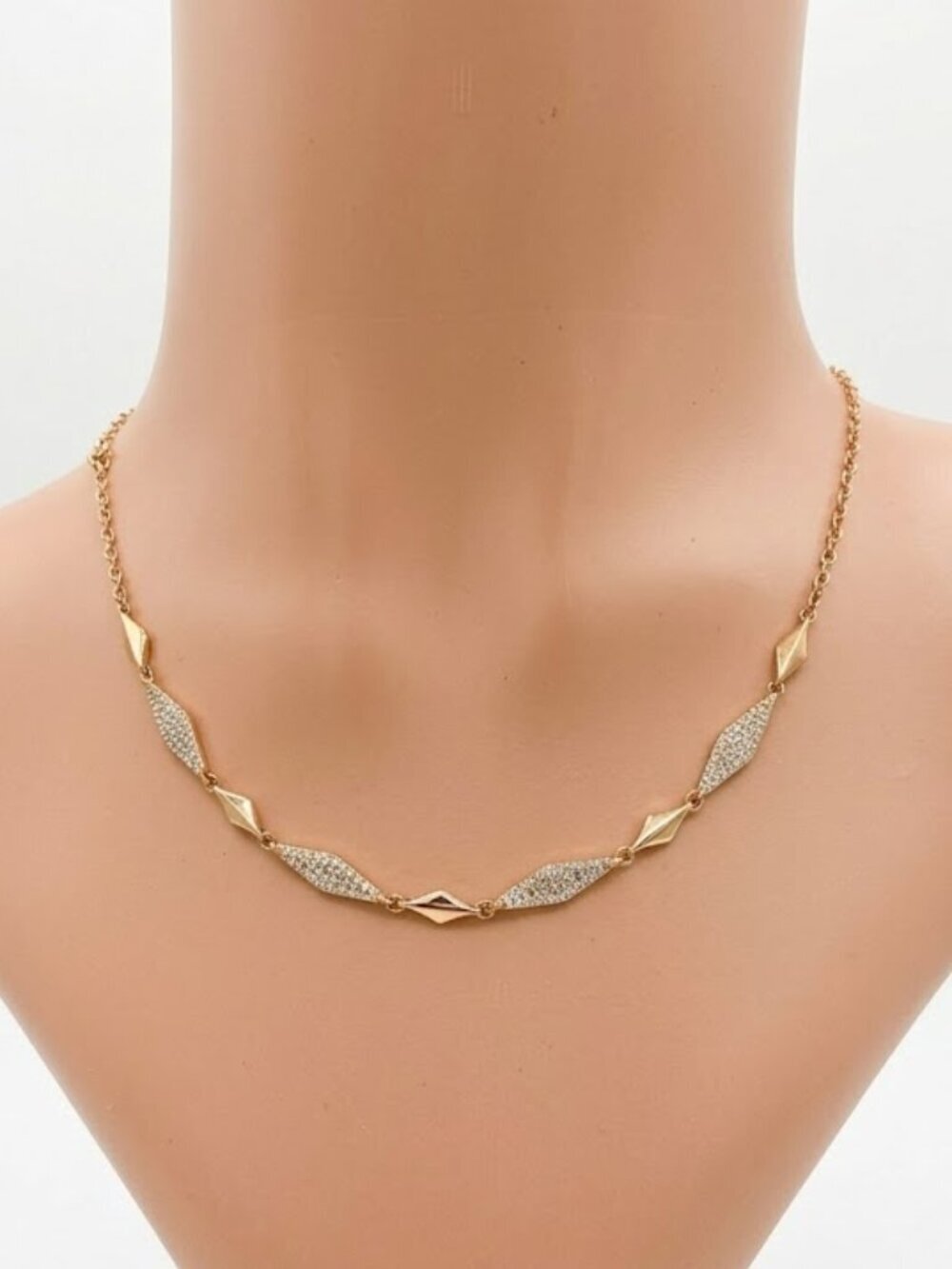 Fossil Rose Gold Tone Pave Crystal Marquise Link Necklace 16" +2"